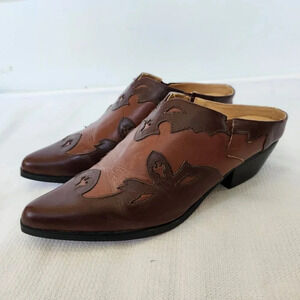 Dingo Women's Two Tone Brown Leather Shoe Bootie Size 8.5M Slip On Western Boho